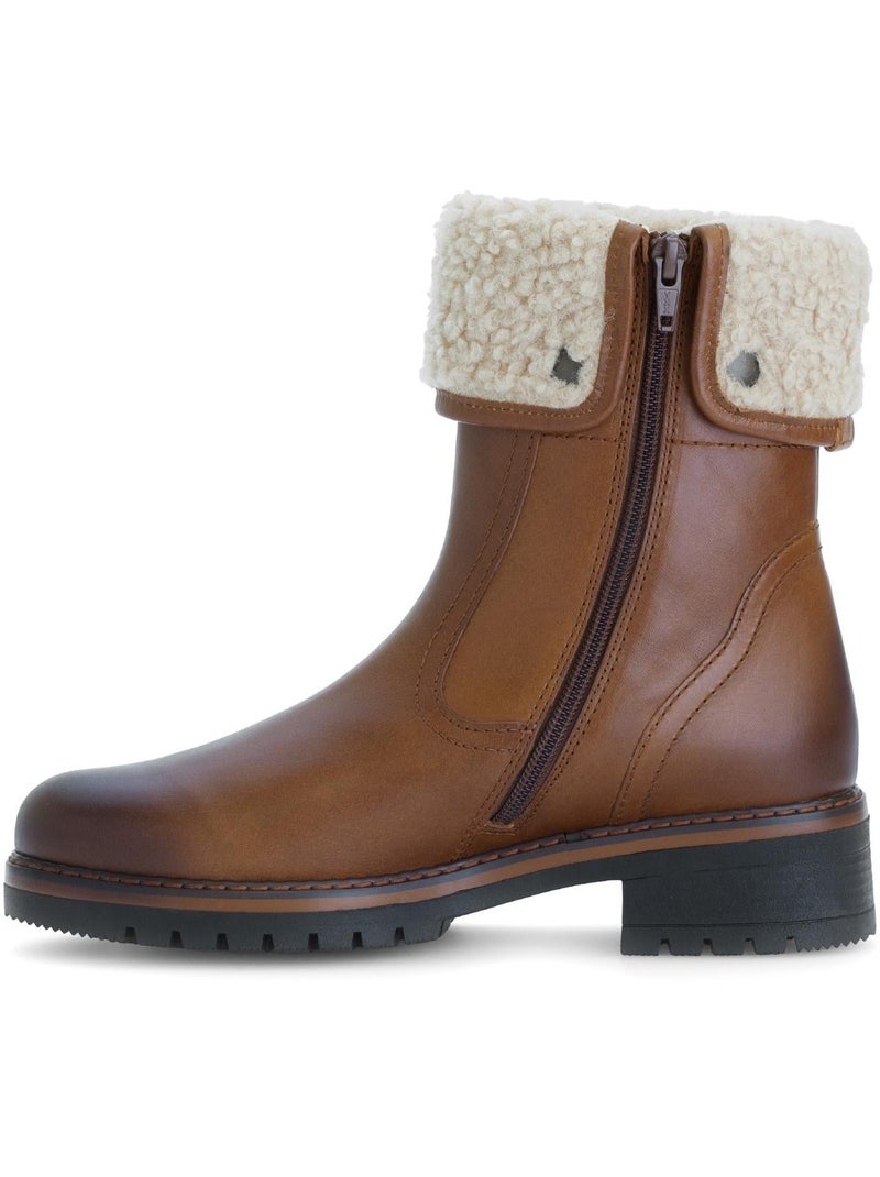 Bottines mid  en cuir lisse Marron - Kiabi