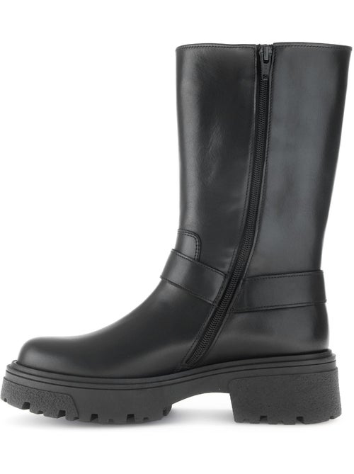 Bottines mid  en cuir lisse - Kiabi