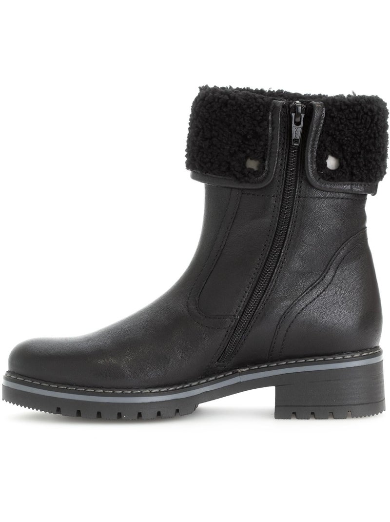 Bottines mid  en cuir lisse Noir Noir - Kiabi