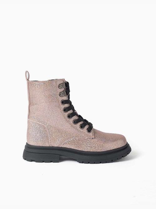 Bottines montantes avec effet paillettes et lacets - Kiabi Bottines montantes avec effet paillettes et lacets - Kiabi