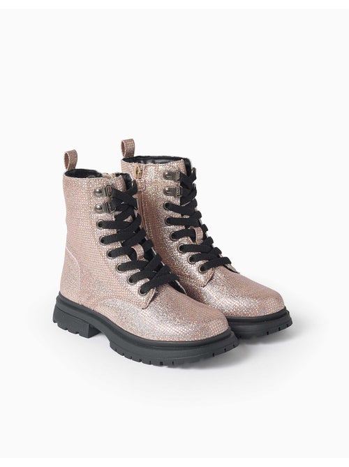 Bottines montantes avec effet paillettes et lacets - Kiabi Bottines montantes avec effet paillettes et lacets - Kiabi