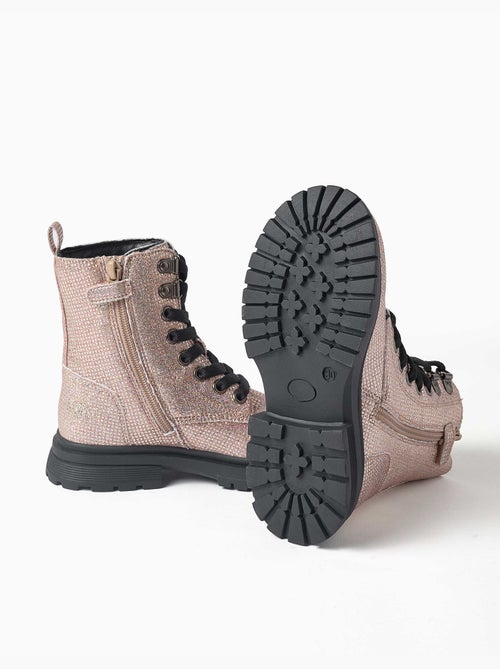 Bottines montantes avec effet paillettes et lacets - Kiabi Bottines montantes avec effet paillettes et lacets - Kiabi