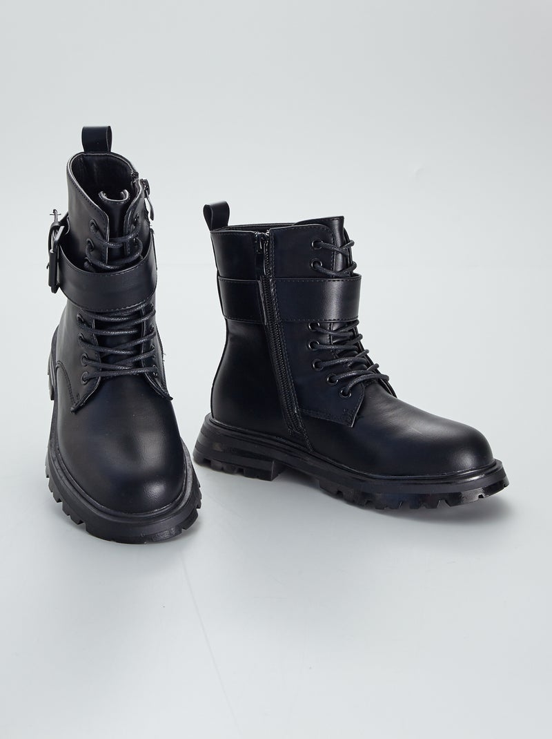 Bottines motardes à boucle Noir - Kiabi