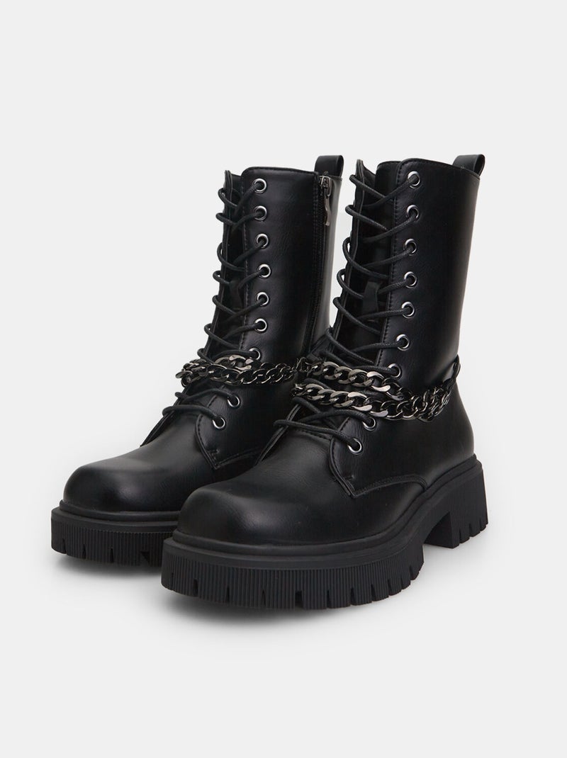 Bottines motardes avec détail chaîne BATA Noir - Kiabi