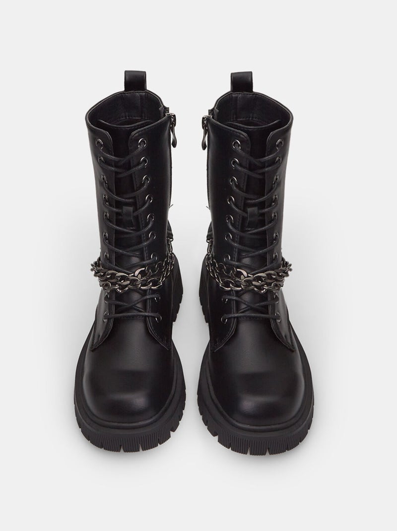 Bottines motardes avec détail chaîne BATA Noir - Kiabi