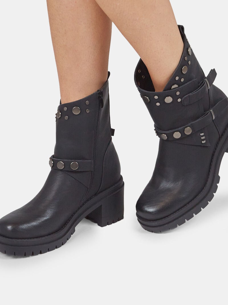 Bottines motardes avec talons BATA Noir - Kiabi