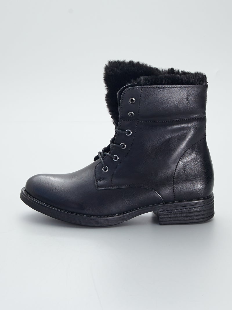 Bottines motardes fourrées noir - Kiabi