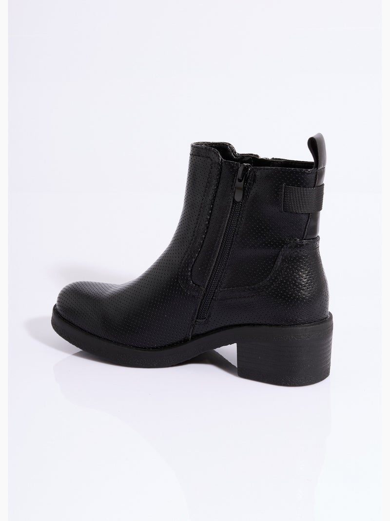 Bottines perforées à talon et zip - AFIBEL Noir - Kiabi