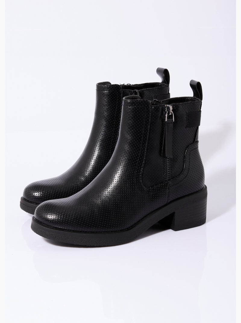 Bottines perforées à talon et zip - AFIBEL Noir - Kiabi