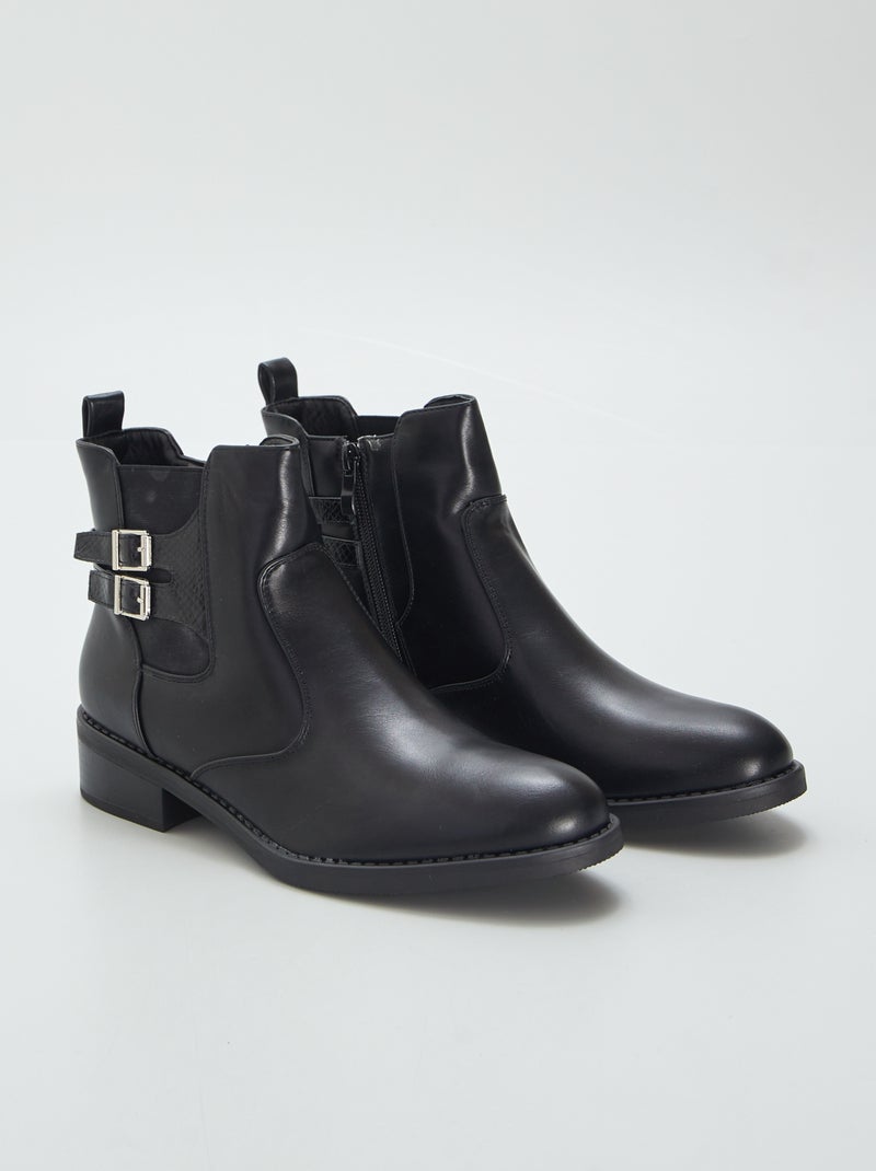 Bottines plates avec boucles dorées Noir - Kiabi