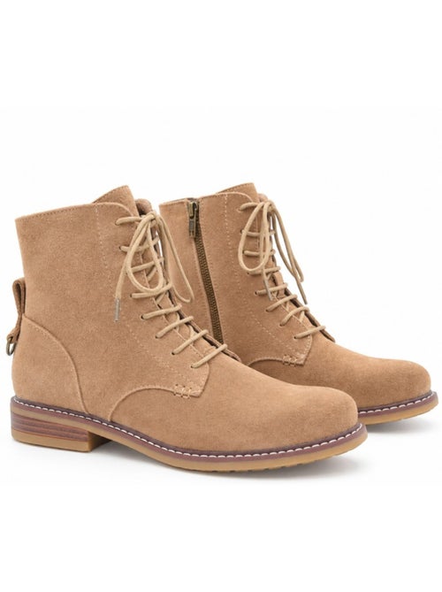 Bottines plates cuir naturel purapiel - Kiabi