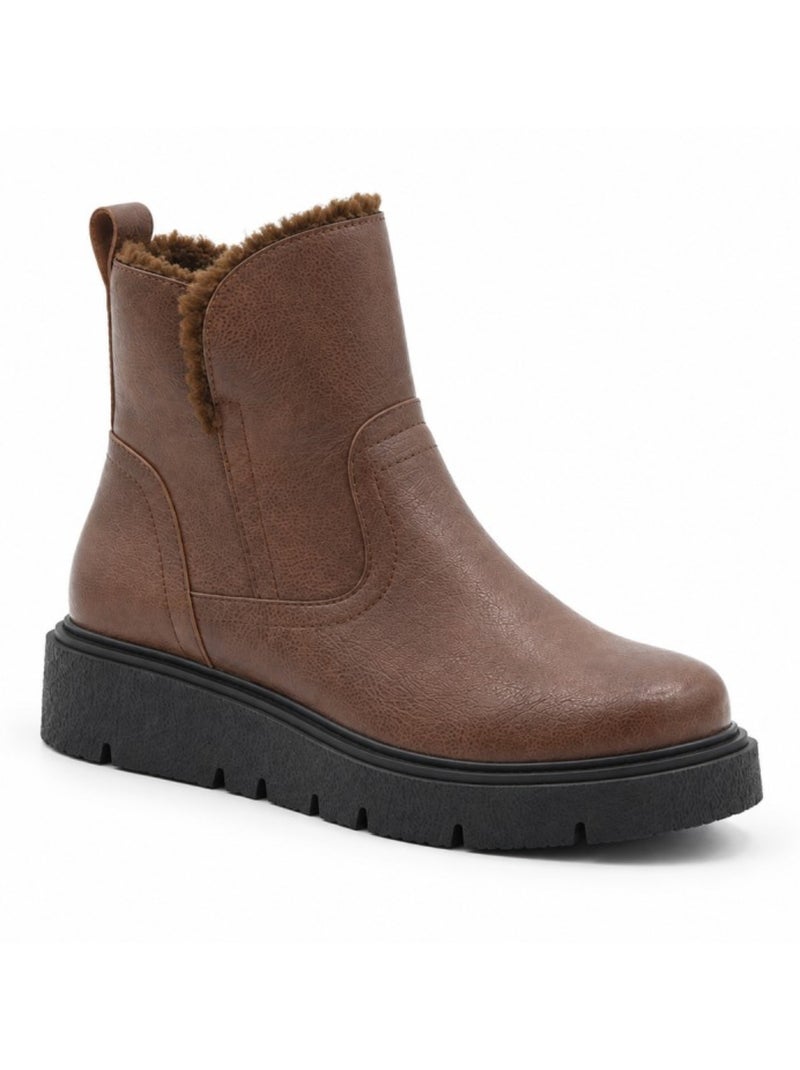 Bottines plates cuir naturel purapiel Marron - Kiabi