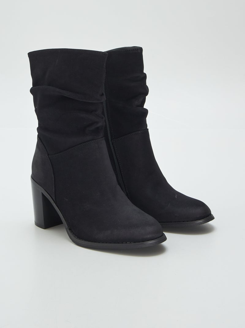 Bottines plissées à talon Noir - Kiabi