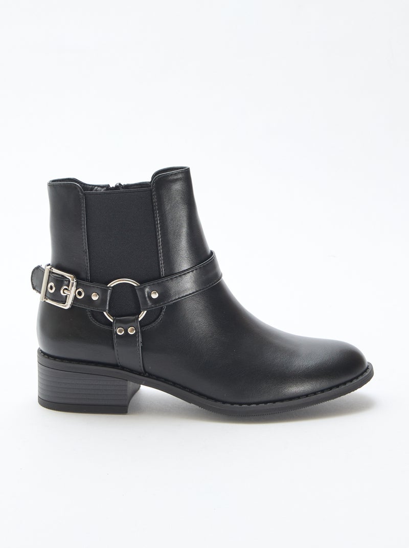 Bottines rock en simili Noir - Kiabi