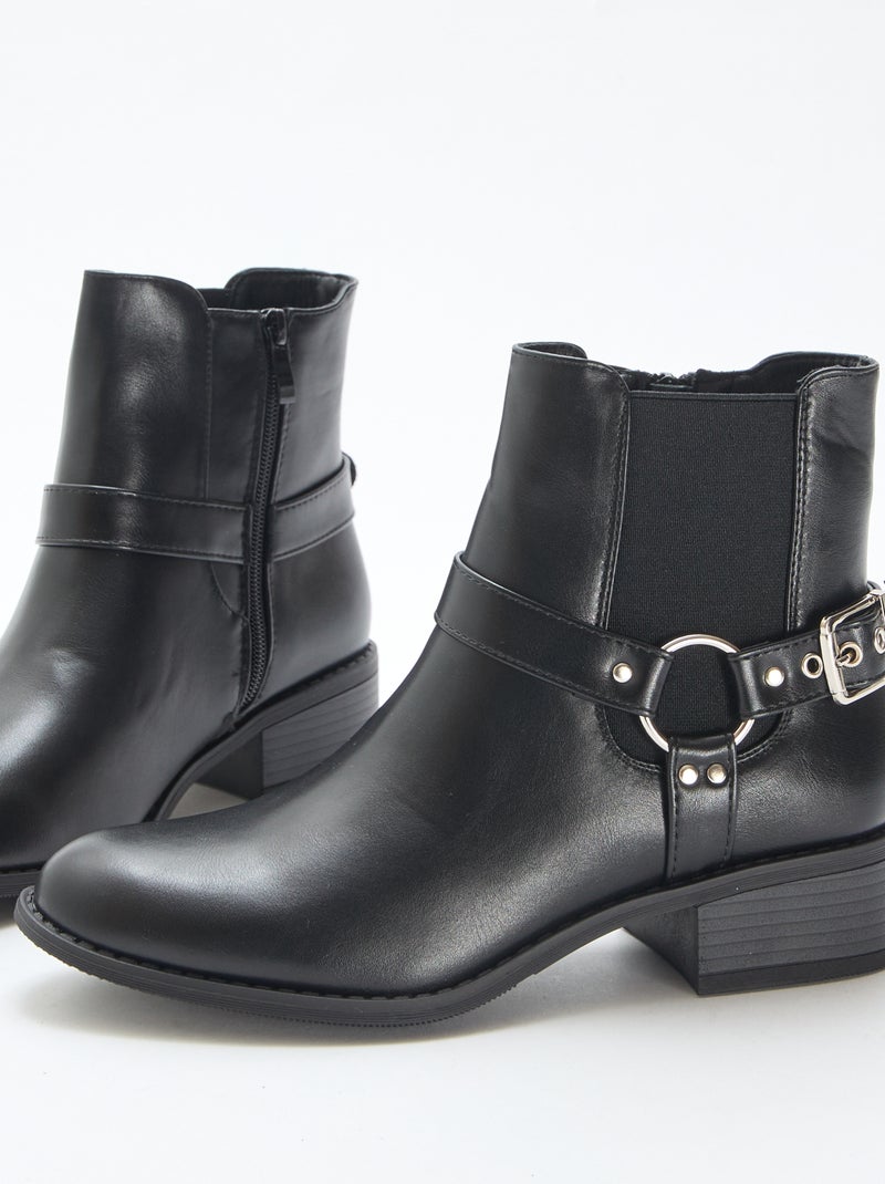 Bottines rock en simili Noir - Kiabi