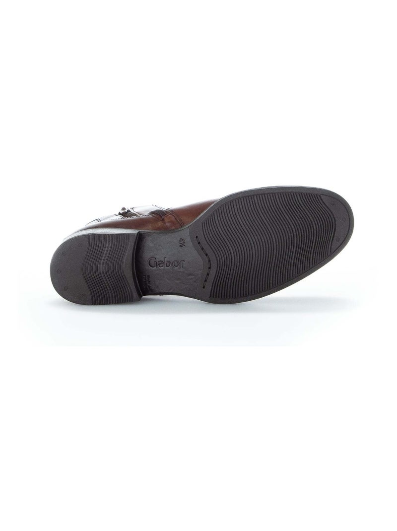 Bottines s en cuir lisse Marron - Kiabi
