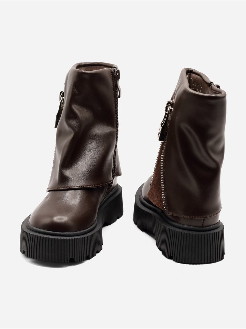 Bottines ? semelles crant?es Marron - Kiabi