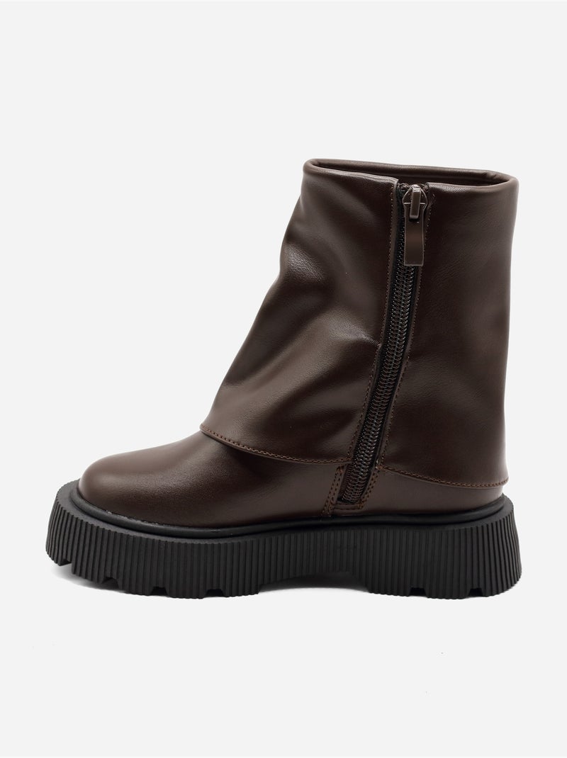 Bottines ? semelles crant?es Marron - Kiabi