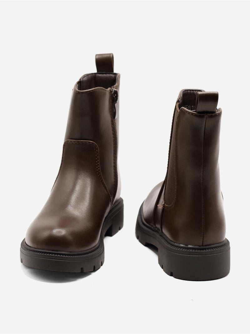 Bottines ? semelles crant?es Marron - Kiabi