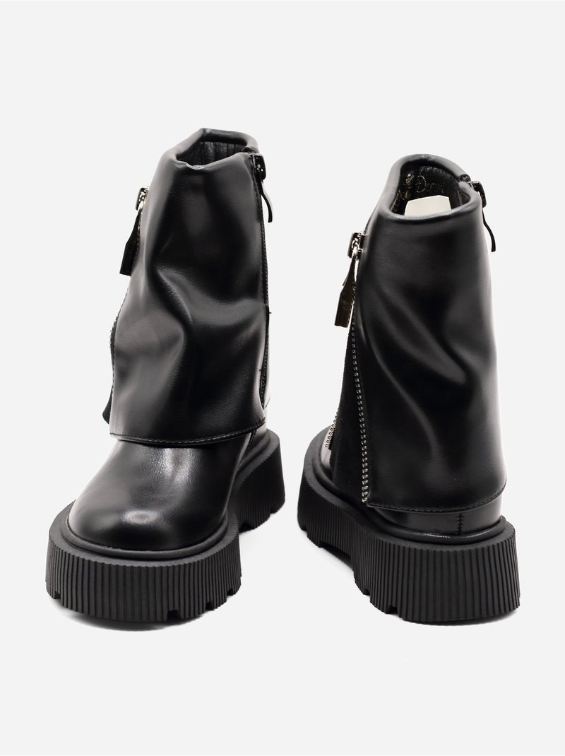 Bottines ? semelles crant?es Noir - Kiabi