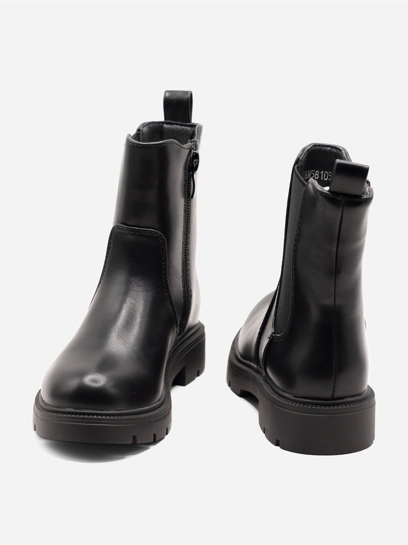 Bottines ? semelles crant?es Noir - Kiabi