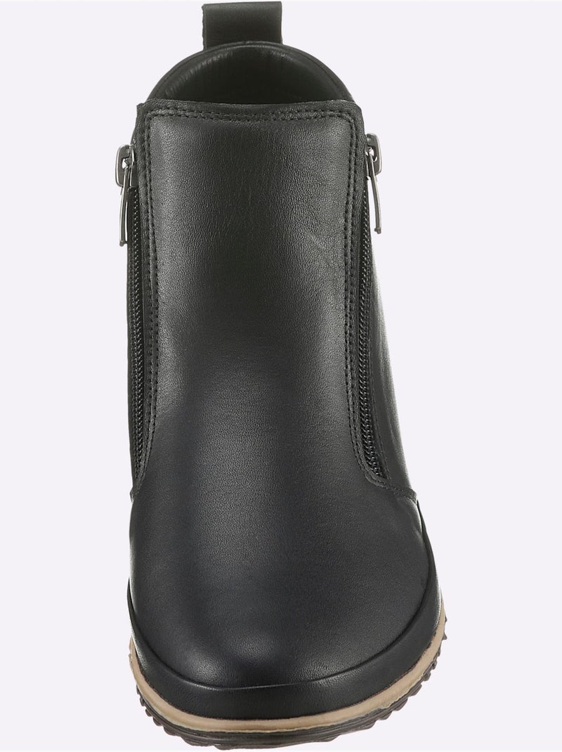 Bottines sportives en cuir avec glissière et semelle en caoutchouc - Taille standard - Helline Noir - Kiabi