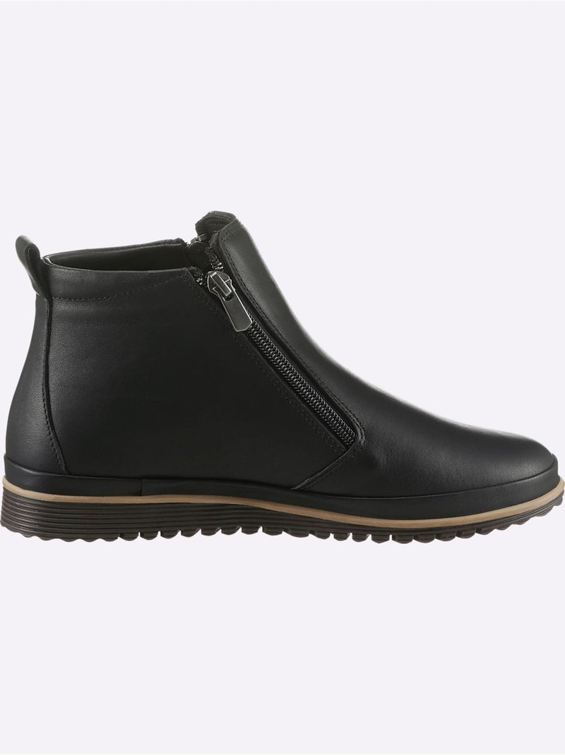 Bottines sportives en cuir avec glissière et semelle en caoutchouc - Taille standard - Helline Noir - Kiabi