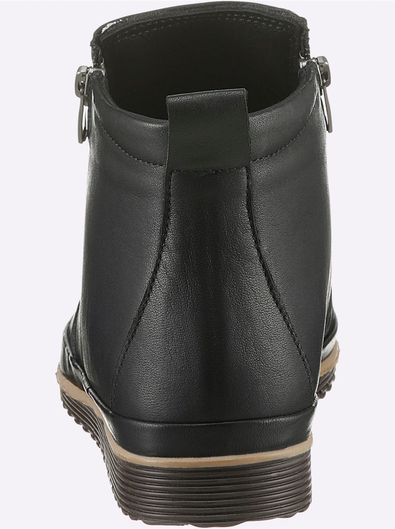Bottines sportives en cuir avec glissière et semelle en caoutchouc - Taille standard - Helline Noir - Kiabi
