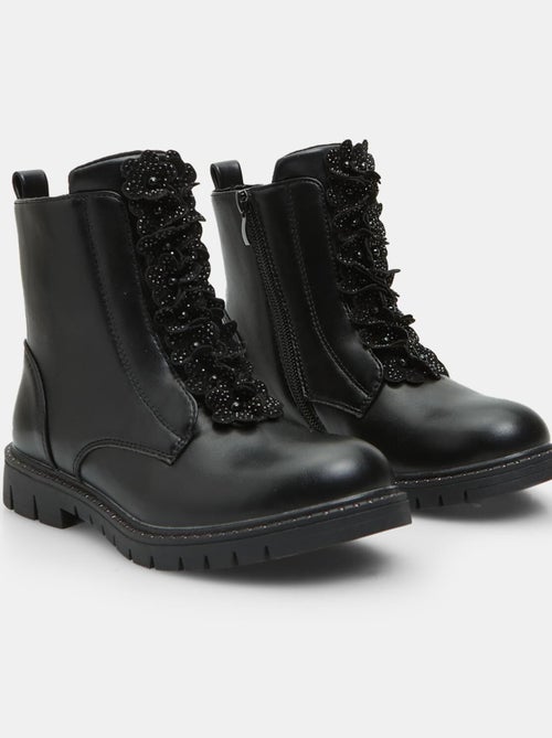 Bottines style motard avec fleurs et paillettes BATA - Kiabi