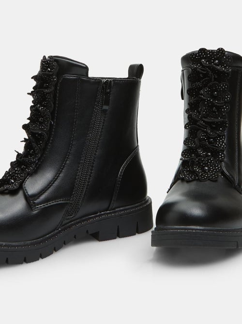 Bottines style motard avec fleurs et paillettes BATA - Kiabi
