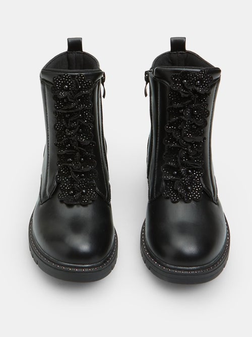 Bottines style motard avec fleurs et paillettes BATA - Kiabi
