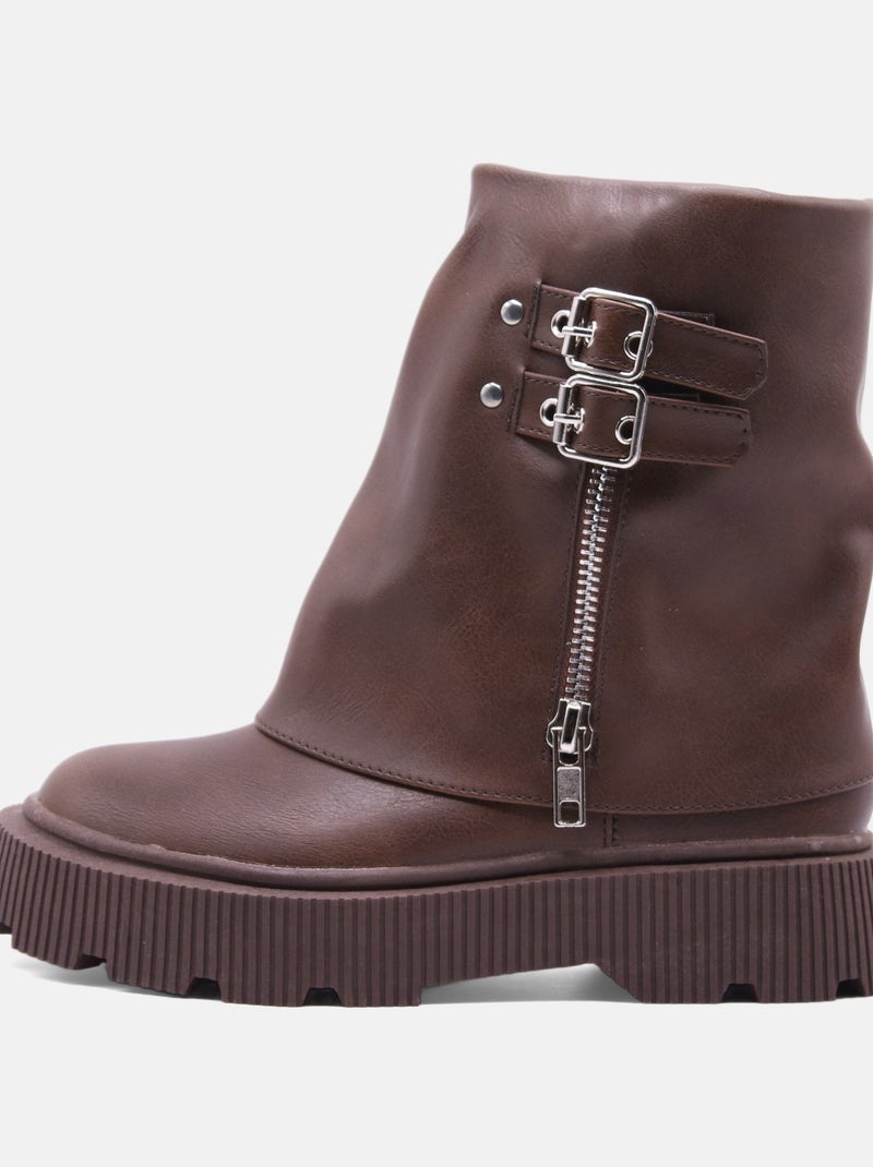 Bottines style motard Marron - Kiabi