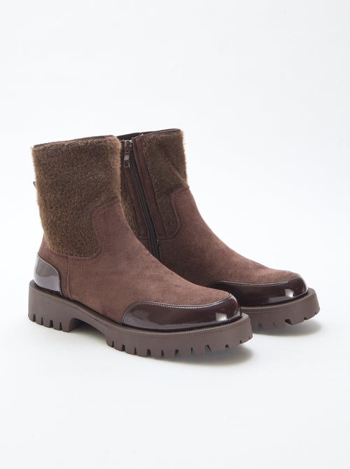 Bottines suédine et vernie - Kiabi