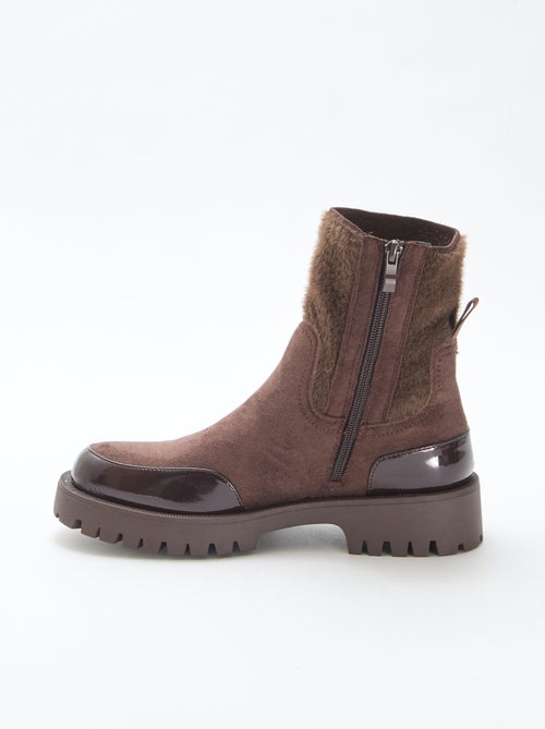 Bottines suédine et vernie - Kiabi