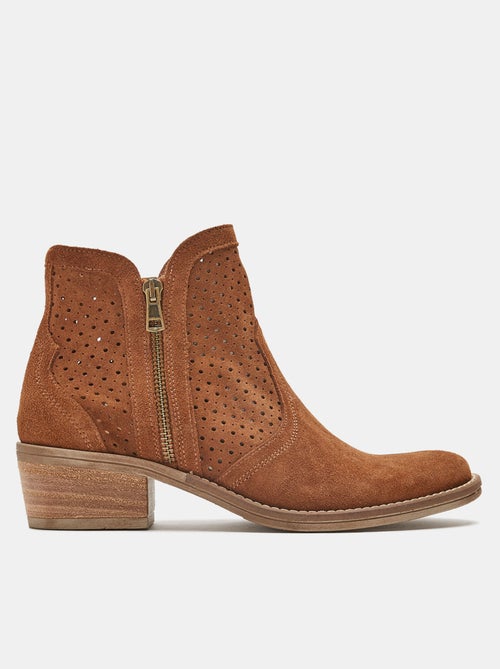 Bottines talon cubain, zip et dessus en suède ajourée BATA - Kiabi
