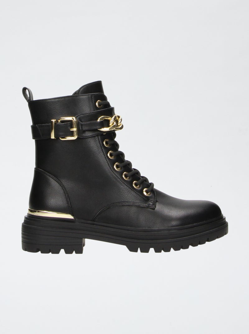 Bottines type rangers Noir - Kiabi