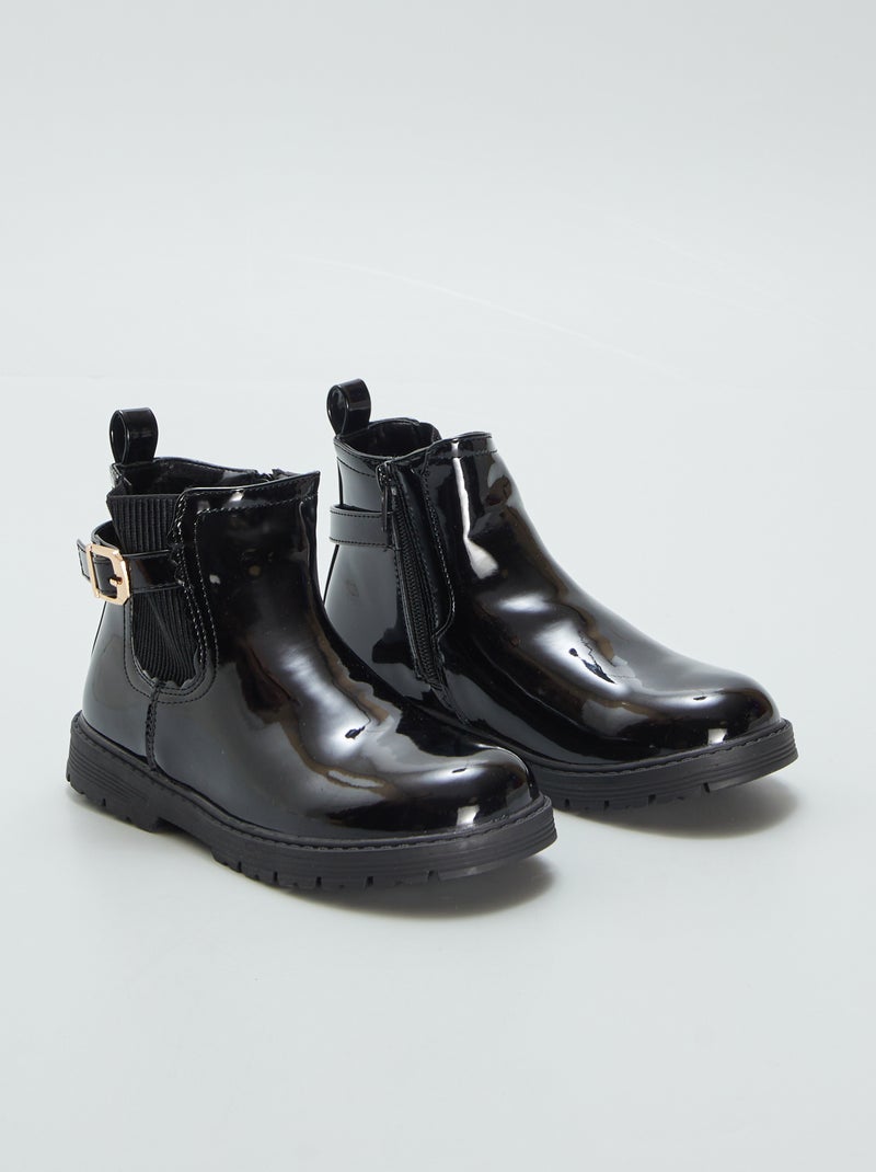 Bottines vernies avec boucle Noir - Kiabi