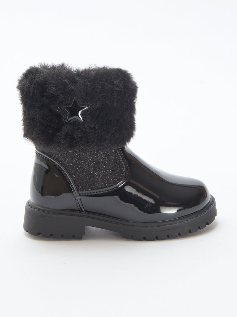 Bottines vernies effet pelucheux Noir - Kiabi