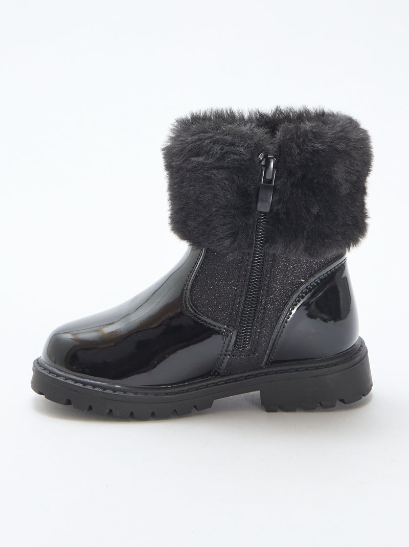Bottines vernies effet pelucheux Noir - Kiabi