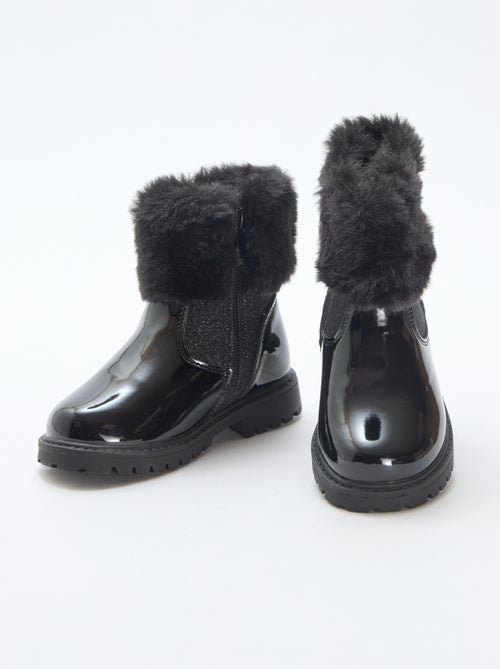 Bottines vernies effet pelucheux - Kiabi