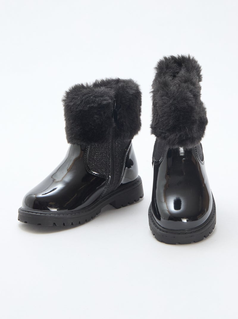 Bottines vernies effet pelucheux Noir - Kiabi