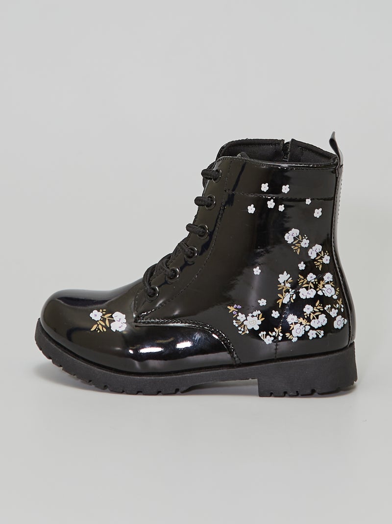 Bottines vernies motif 'fleurs' noir - Kiabi