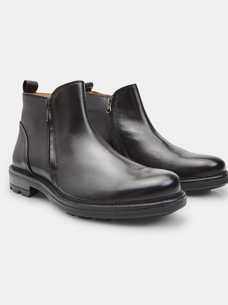 Bottines zippées en cuir Bata Noir - Kiabi