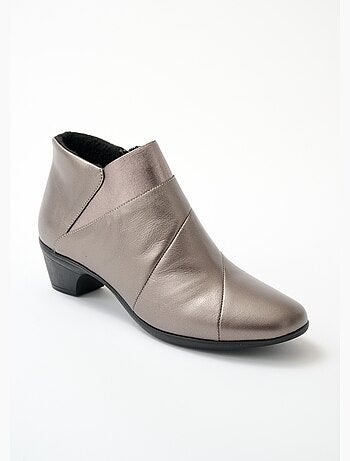 Bottines zippées en cuir, grande largeur - afibel