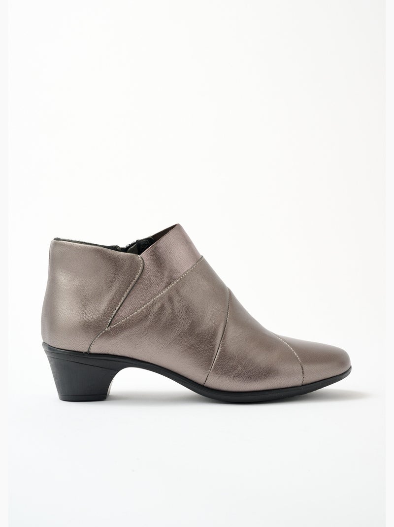 Bottines zippées en cuir, grande largeur - afibel Bronze - Kiabi