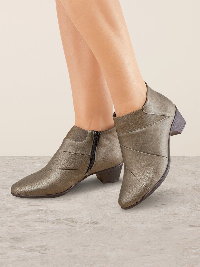 Bottines zippées en cuir, grande largeur - afibel Bronze - Kiabi