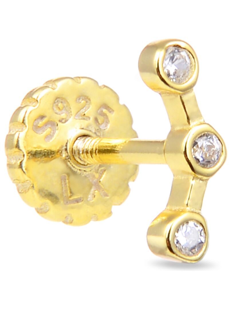 Boucles D'Oreilles Clous Perles De Culture & Zircon - Argent 925 Plaqué Or Jaune