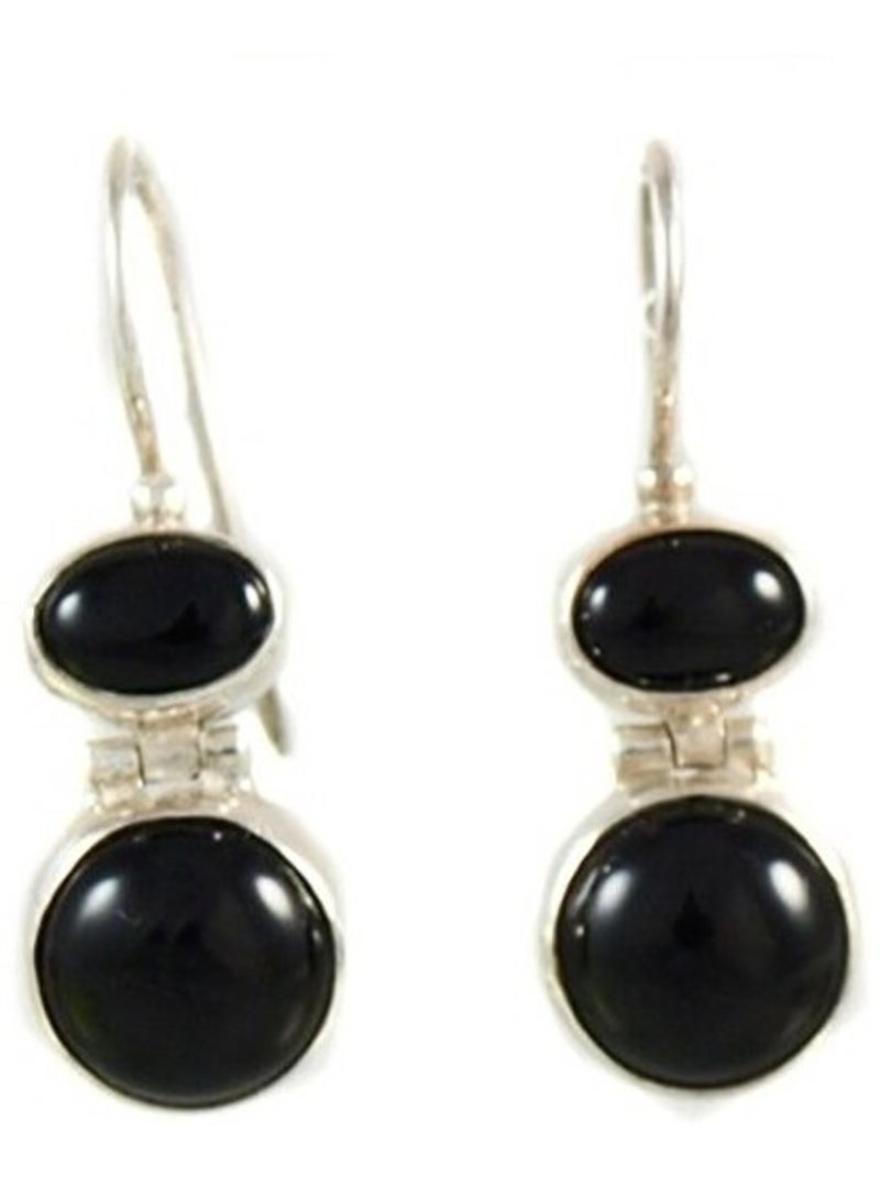 Boucles d'oreille agate noire Argenté - Kiabi
