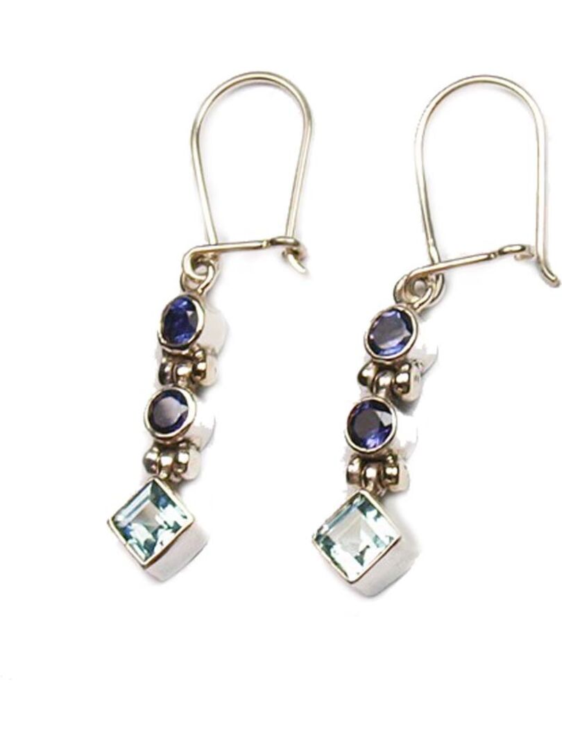 Boucle D'Oreille Argent 835 Seule – Pendentif Pierre Bleue Vintage