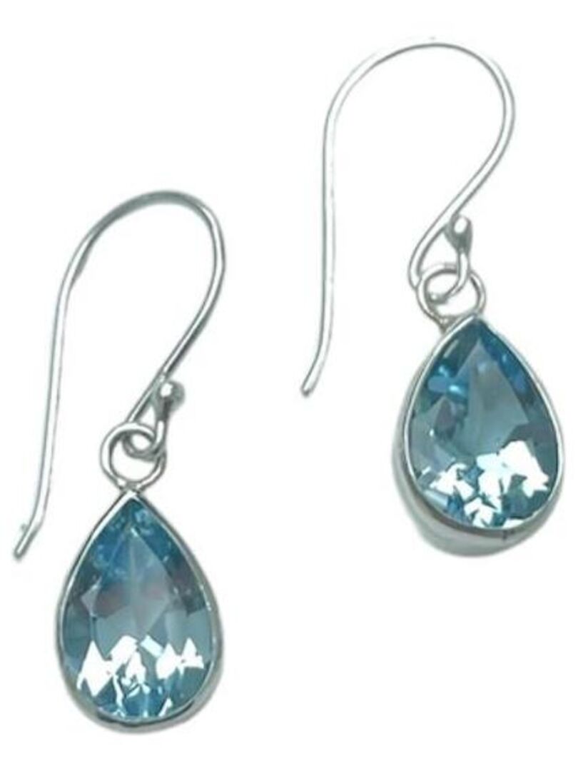 Boucles D'oreilles Argent Avec Pierre Bleue - Pour Oreilles Non Percées (à Vis), Occasion